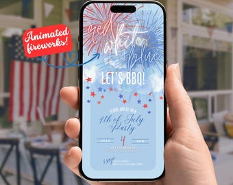 Fourth of July BBQ Patriotic Animated Fireworks Mobile Invitation Instant Download Canva