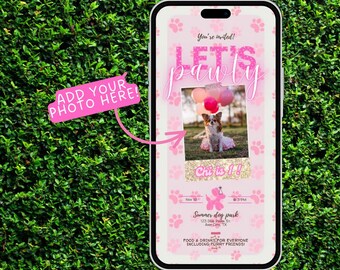 Dog Lets Pawty Pink Party Mobile Invitation Instant Download Canva