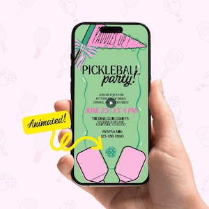 Preppy Pickleball Party Any Event Pink and Green Digital Invitation Instant Download Canva