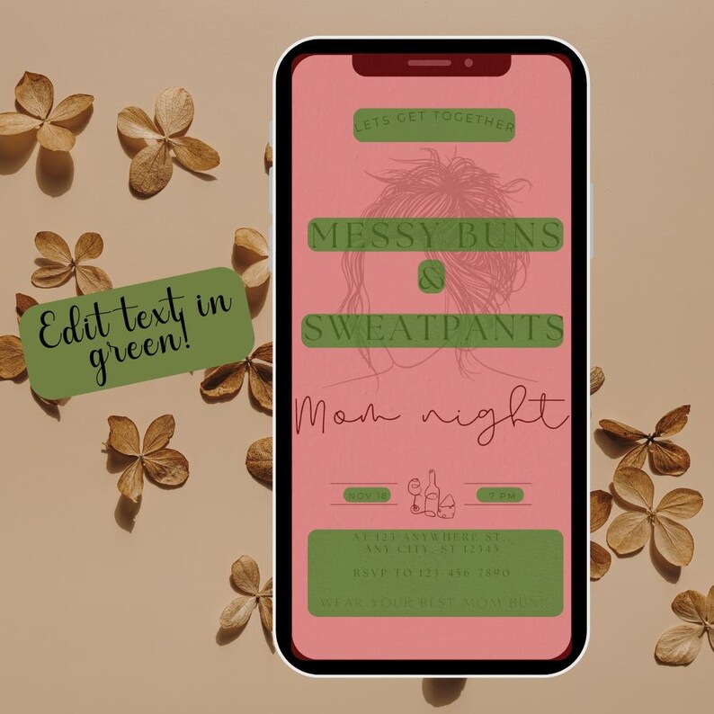 Invitación digital para una noche de madres que buscan vino, descarga instantánea de Canva imagen 3