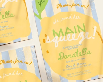 Lemon Handwritten Style Main Squeeze Any Event Bridal Birthday or Brunch Party 5x7 Invitation Instant Download Canva