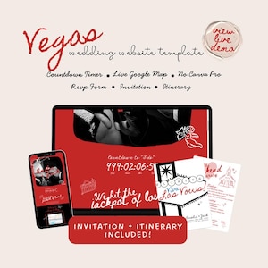 Vegas Hochzeit Website BUNDLE Template Canva Handgezeichnet Rot Schwarz Sofort Download