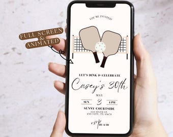 Aesthetic Beige and Black Pickleball Birthday Digital Invitation | Editable Text | Perfect for Any Event | Instant Download