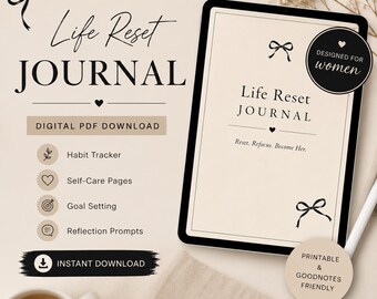 Diario per il riavvio della vita per le donne / Agenda digitale per la cura di sé / Diario di produttività accogliente per ragazze / Download PDF stampabile