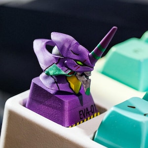 Keycap Eva artisan resin, Custom Artisan keycaps, Keycaps anime cute, Purple keycaps, eva keycaps set, handmade gift,blank keycaps