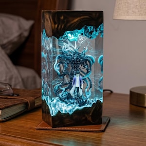 Handmade Fantasy Resin Wood Lamp,Custom Anime Style Night Light,Gaming Desk Decor,Unique Gift for Him,Artistic LED Table Lamp,Christmas gift