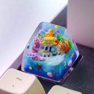 Funny Undersea Sponge Character Resin Keycap – Handmade Cartoon-Inspired Artisan Keycap for Mechanical Keyboard