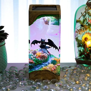 Fantasy Dragon Resin Lamp – Handmade Night Light with Miniature Landscape, Custom Gift for Dragon Lovers,birthday gifts,christmas gifts