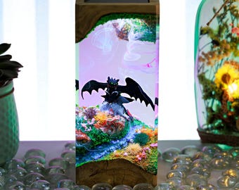 Lampada in resina a forma di drago fantasy – Luce notturna fatta a mano con paesaggio in miniatura, regalo personalizzato per gli amanti dei draghi, regali di compleanno, regali di Natale