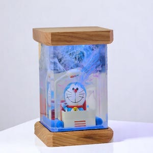 Blue Robot Cat Resin Lamp | Handmade Anime-Inspired Night Light | Cute LED Lamp for Kids & Fans | Future Cat Decor,gift for kids,resin
