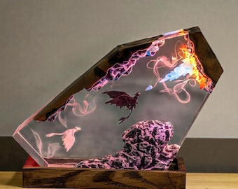 Fire-Themed Dragon Resin Lamp – Fantasy Night Light, Glowing Epoxy Art Lamp,Bedroom Decor,Unique Gift,Housewarming Gift,Handmade Dragon Lamp