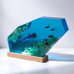 Lamp custom resin, Lamp whale shark resin epoxy,  epoxy resin lamp,night light wood,custom resin lamp, blue resin lamp,handmade gift