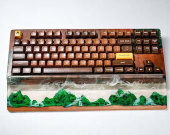 Reposamuñecas de resina personalizado, reposamuñecas de resina de bosque de montaña: almohadilla de teclado de madera hecha a mano, decoración de escritorio natural, regalo para gamers o amantes de la naturaleza.