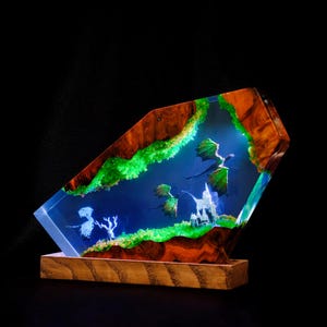 Lamp custom resin, Lamp Dragon resin epoxy,  epoxy resin lamp,night light wood,custom resin lamp, blue resin lamp,handmade gift,Dragon lamp