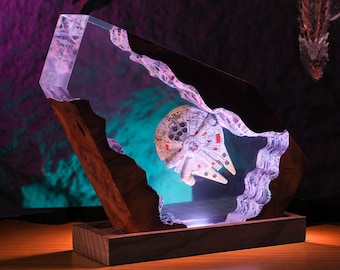 Lámpara de resina de galaxia espacial / Luz de noche de madera y epoxi hecha a mano / Decoración de nave espacial interestelar / Regalo cósmico para Halloween Navidad, regalo para él