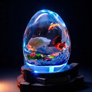 Custom Koi Fish Lamp – Handmade Resin Epoxy Night Light – Personalized Anime Koi Table Lamp – Unique Gift for Him – Father&#39;s Day Lamp Decor