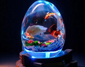 Custom Koi Fish Lamp – Handmade Resin Epoxy Night Light – Personalized Anime Koi Table Lamp – Unique Gift for Him – Father's Day Lamp Decor