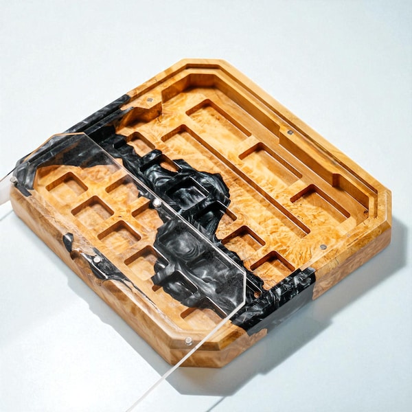 Handmade Keycap Storage Tray – Custom Resin & Wood Keycap Box – Artisan Keycap Holder, Display Case – Gift for Mechanical Keyboard Lovers