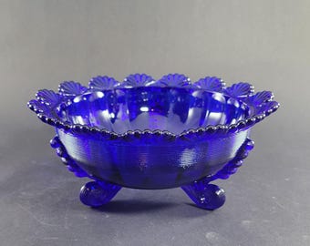 Mosser Glass cobalt blue footed fruit bowl