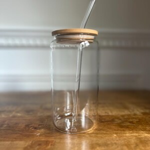CUSTOM 16oz Glass Cup with Bamboo Lid and Glass Straw