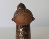 Vintage Stoneware Man person boy child sculpture character Salt or Pepper Shaker Japan ceramic speckled glaze
