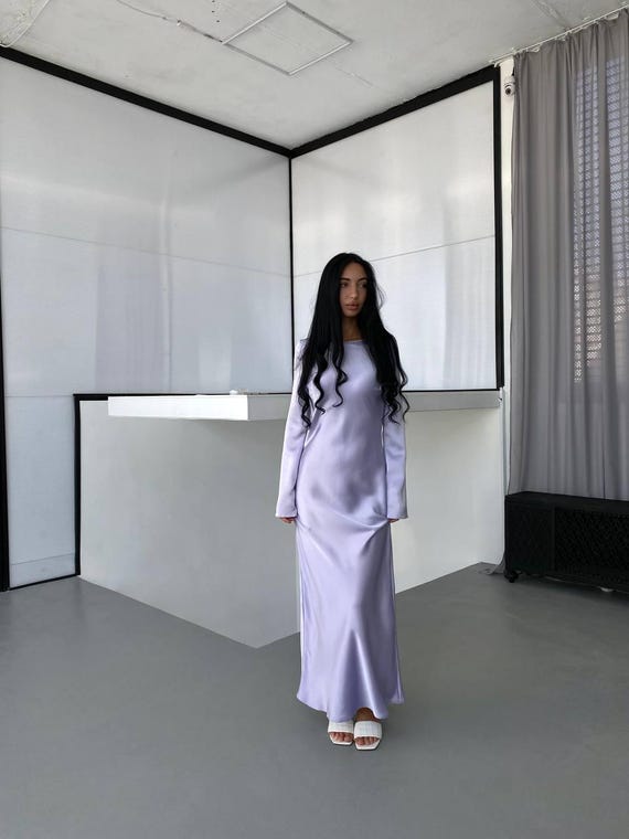 lavender satin maxi dress Lavender Satin Dress for Garden Wedding Guests , Soft, romantic, and made for wedding season. This lavender satin maxi dress features a square neckline, structured corset-style bodice, flattering