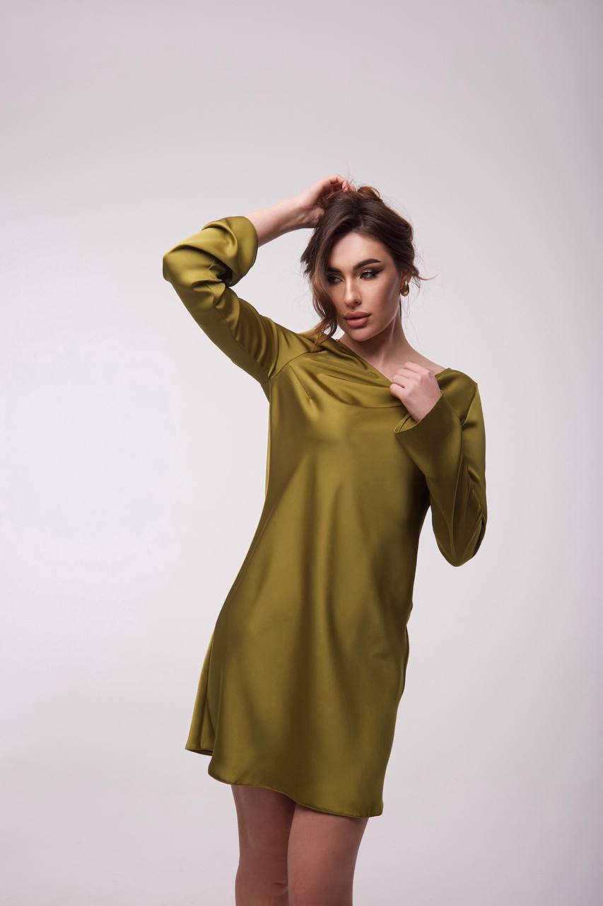 knee length dresses for ladies Green Satin Long Sleeve Mini Dress