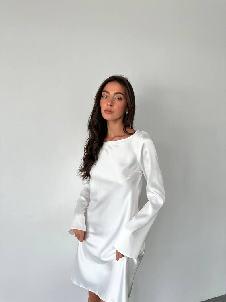 Classic White Silk Satin Mini Dress Etsy — free download
