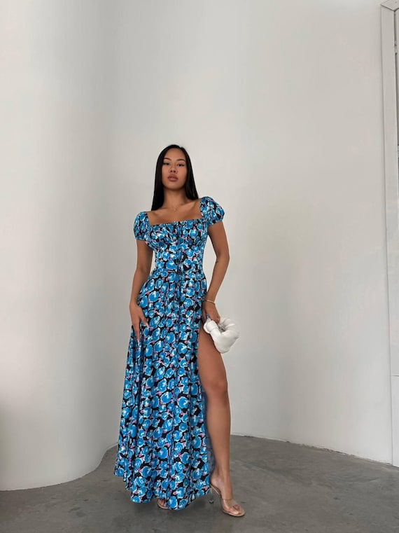 princess polly baby blue dress MABLE Floral Printed Off Shoulder Maxi Dress – Divahotcouture