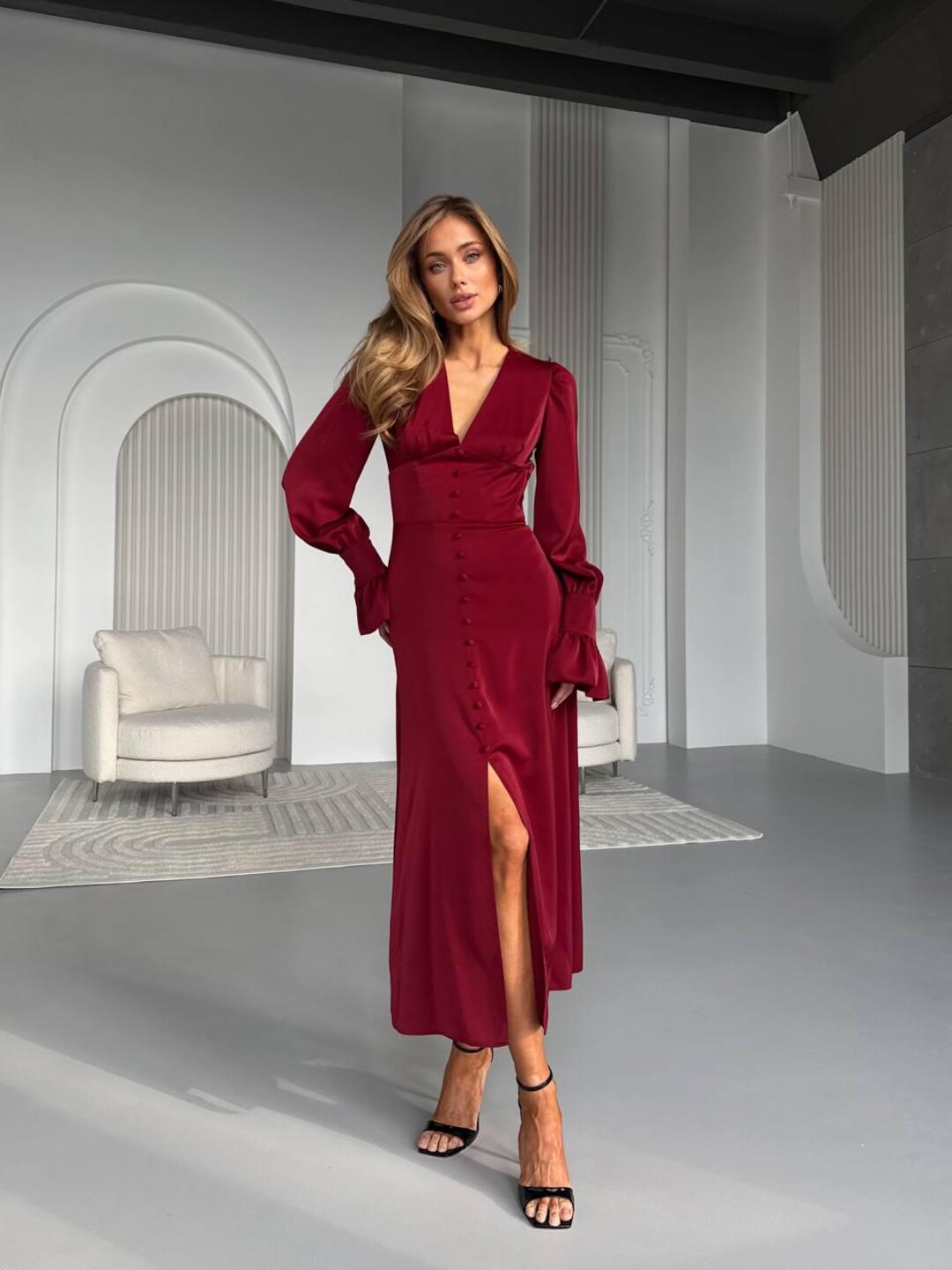 long burgundy silk dress Juliet DressBurgundy