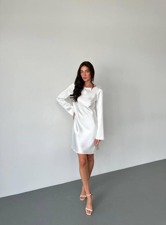 Classic White Silk Satin Mini Dress