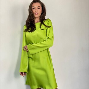 Apple Green Satin Dress - Etsy