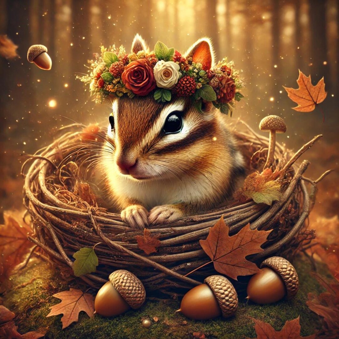 Chipmunk Art Print, Woodland Animal Print, Fantasy Wildlife Art, Nature ...