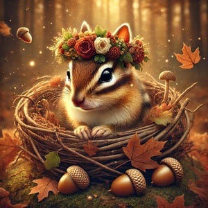 Chipmunk Art Print, Woodland Animal Print, Fantasy Wildlife Art, Nature Inspired Decor, Chipmunk Portrait Print