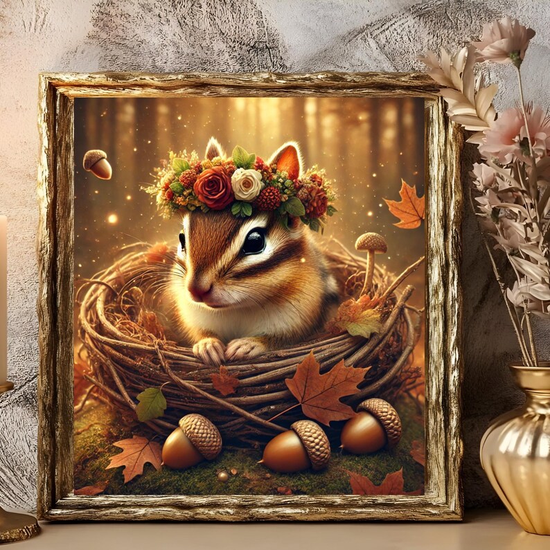 Chipmunk Art Print, Woodland Animal Print, Fantasy Wildlife Art, Nature ...