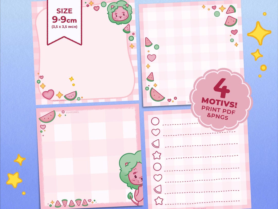 Pink Lion Notepad Printable | PDF & PNG Download | Gingham, Watermelons ...