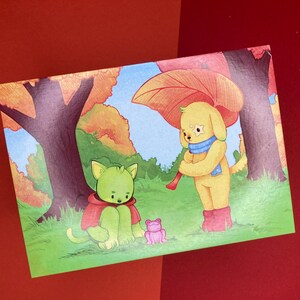 Süße Tier-Herbst Postkarte | Illustrierte Postkarte | A6 Größe