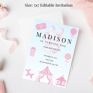 Printable Pink Carnival Birthday Party / Editable Birthday Invitation