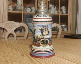 Rare German Telegraph Beer Stein with Lithophane & Pewter Lid – Deutsche Post  Stein – Vintage Collectible Tankard