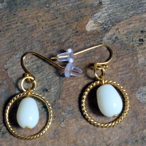 Milk Glass DROP earrings with Gold, Hand crafted (click "Item details" below for more info)