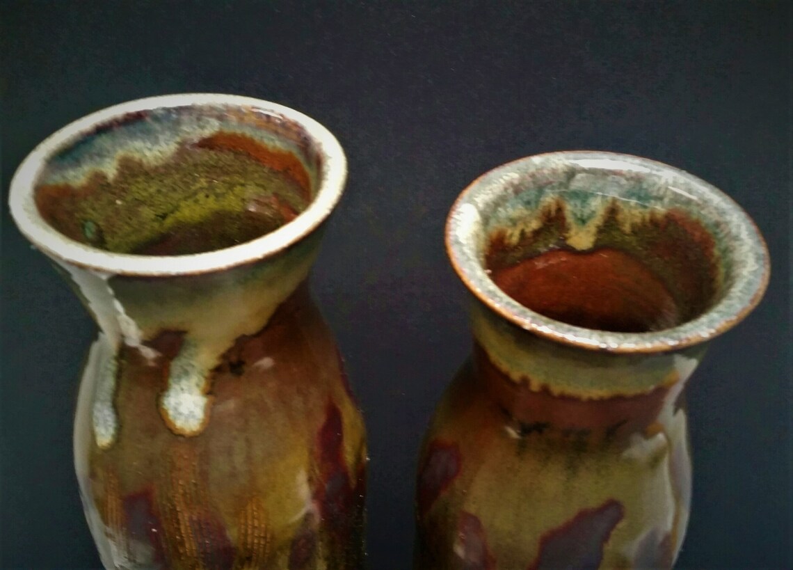 Long Tall Stoneware Vases Pair of 2 Pottery Vases/bottles Etsy