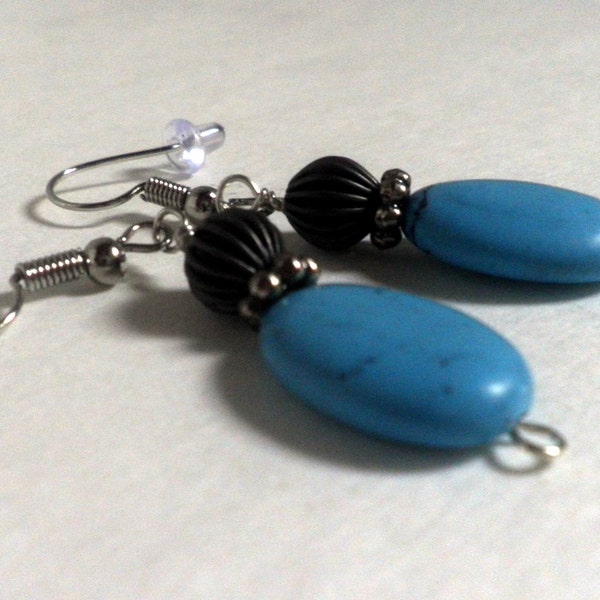 Silver and faux Turquoise dangle earrings