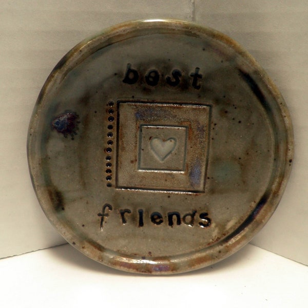 small handmade dish, "Best Friends" and heart motif