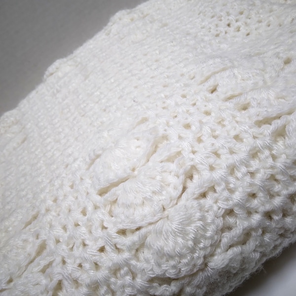 Hand Crocheted BLANKET, creamy white, 34" x 47"