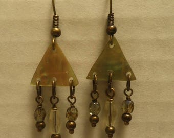 Shell, brass and Glass, dangle earrings