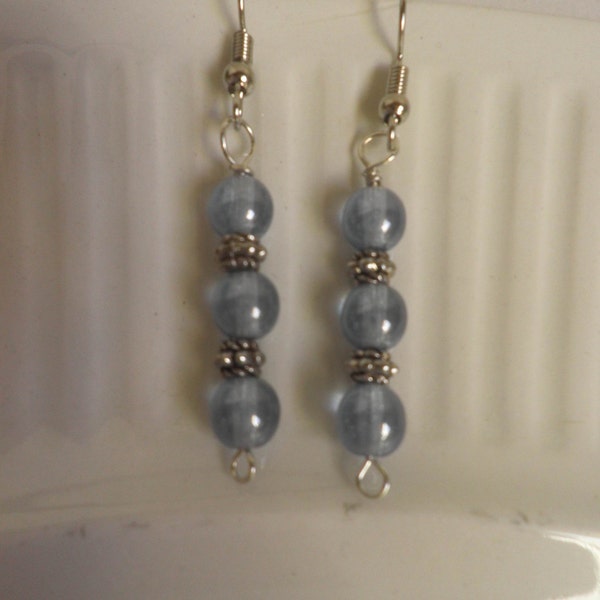 dangle Earrings, Baby Blues. Glass beads and silver