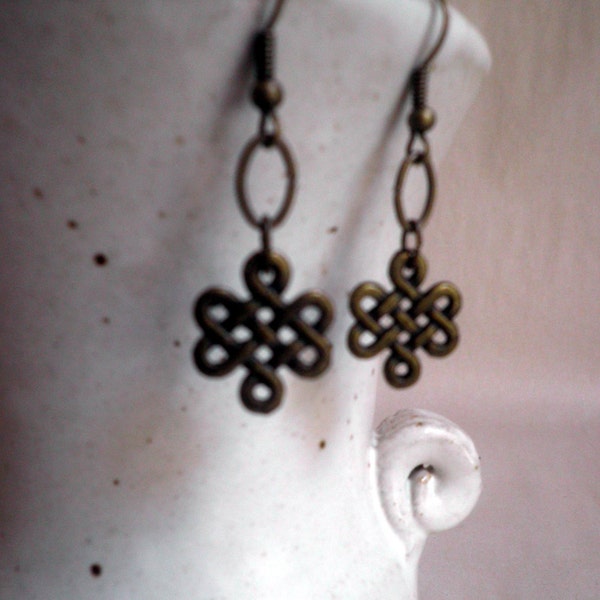 Celtic Knot Earrings, oxidized brass