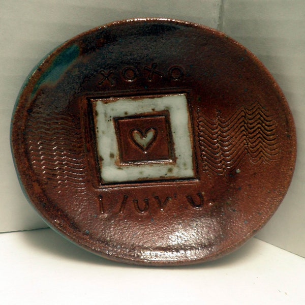 small Ceramic Dish, "I luv u" dish, handmade ring dish, sentiment