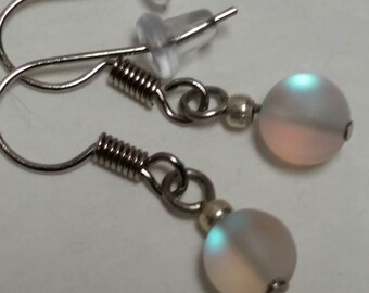 MERMAID Glass small dangle Earrings, iridescent flash