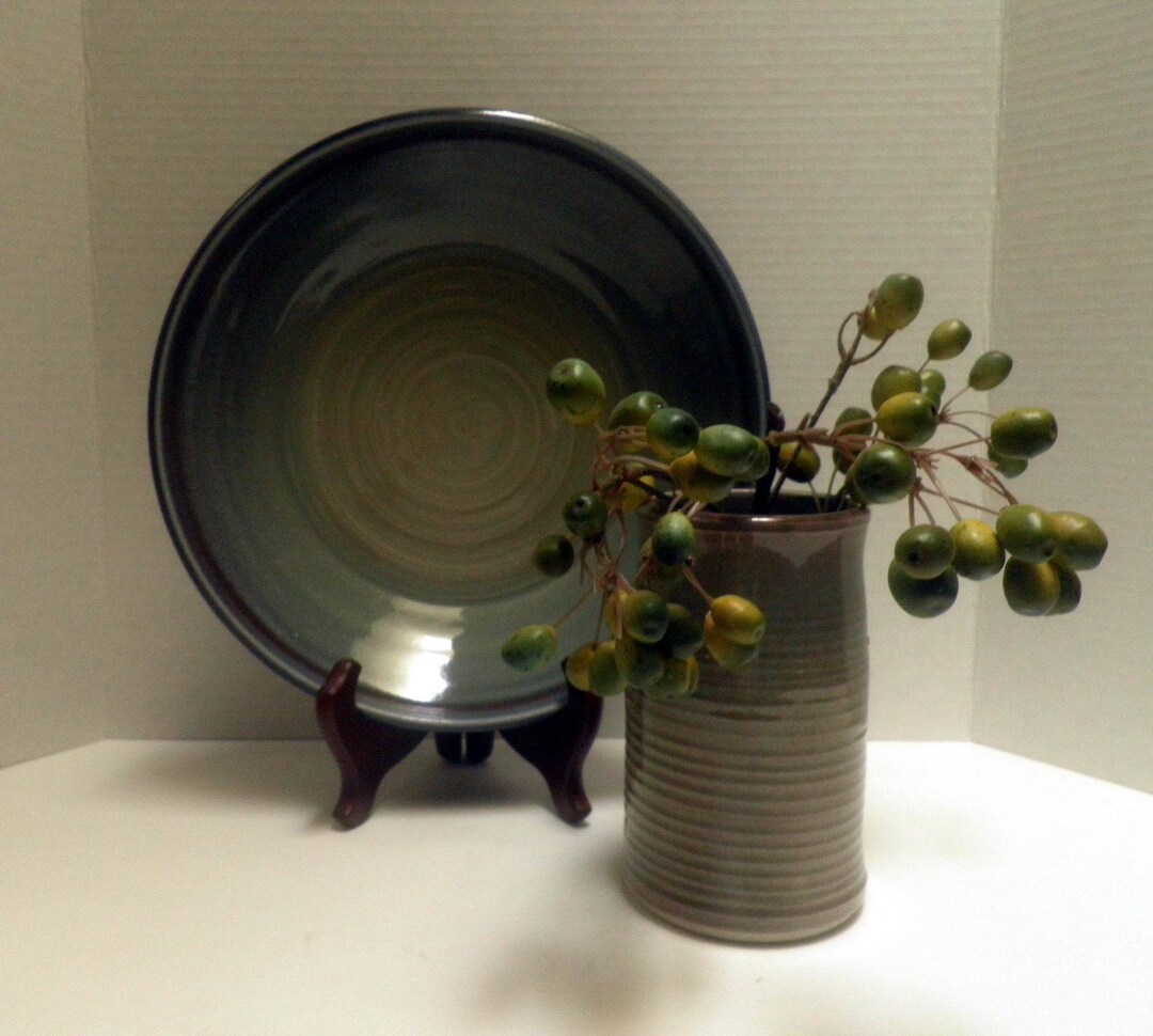 Set Handmade Highfired Ceramic Bowl and Vase , Bluegreen Celedon Etsy